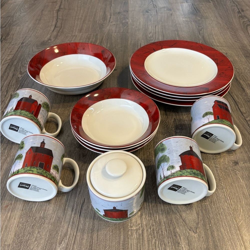 Warren Kimble “Barns” Dinnerware Set Vintage 1998 Made in Indonesia